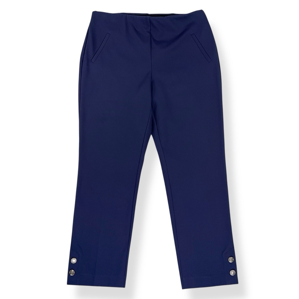 Chicos‎ Pants Women Medium 10 Blue Ponte Fabulously Slimming Pull On Embellished